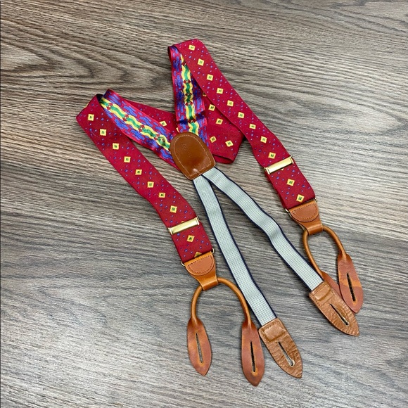 Cole Haan Other - Cole Haan Red w/ Blue & Gold Check Braces Suspenders